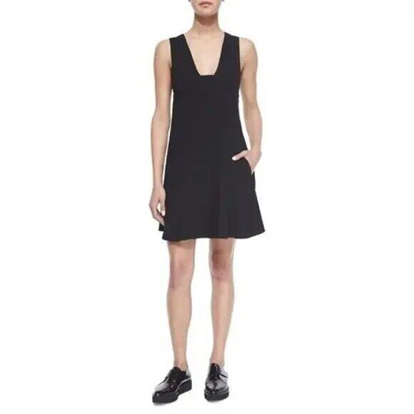 T by Alexander Wang Plunge Dress Sleeveless LBD in Black Size 4 - Picture 1 of 10